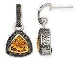 4.00 Carat (ctw) Citrine Dangle Post Earrings in Sterling Silver with 14K Gold Accents